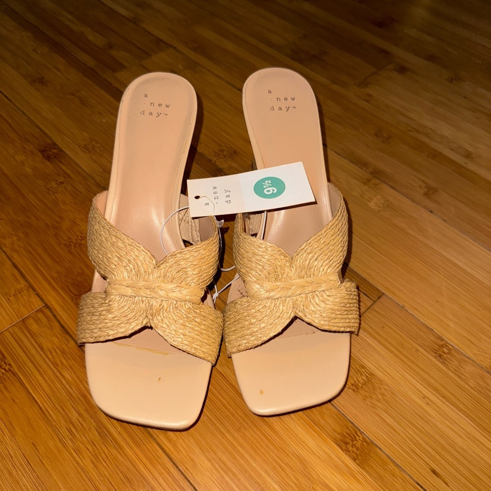 A New Day Beige and Tan Woven Mules